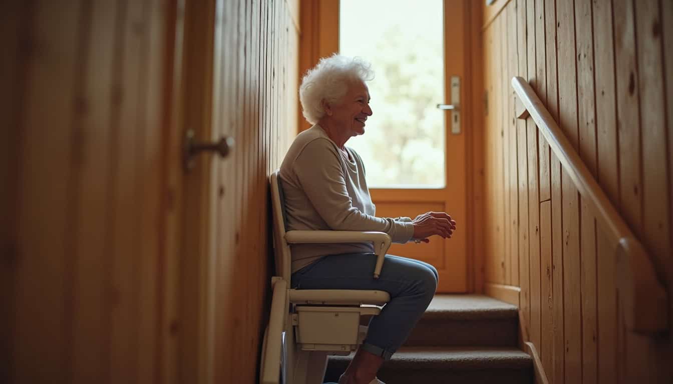 Personne âgée utilisant un monte-escalier à Taverny