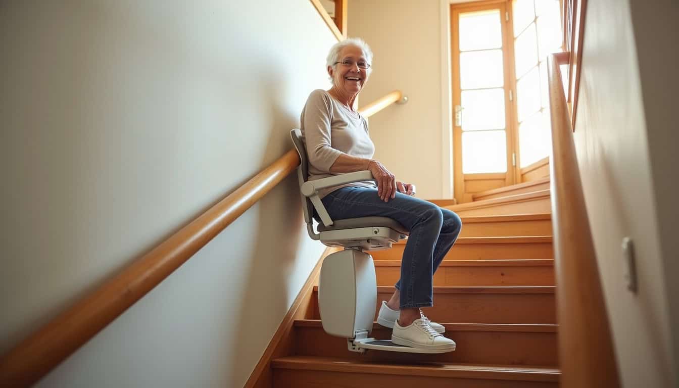 Personne utilisant un monte-escalier dans une maison à Montardon