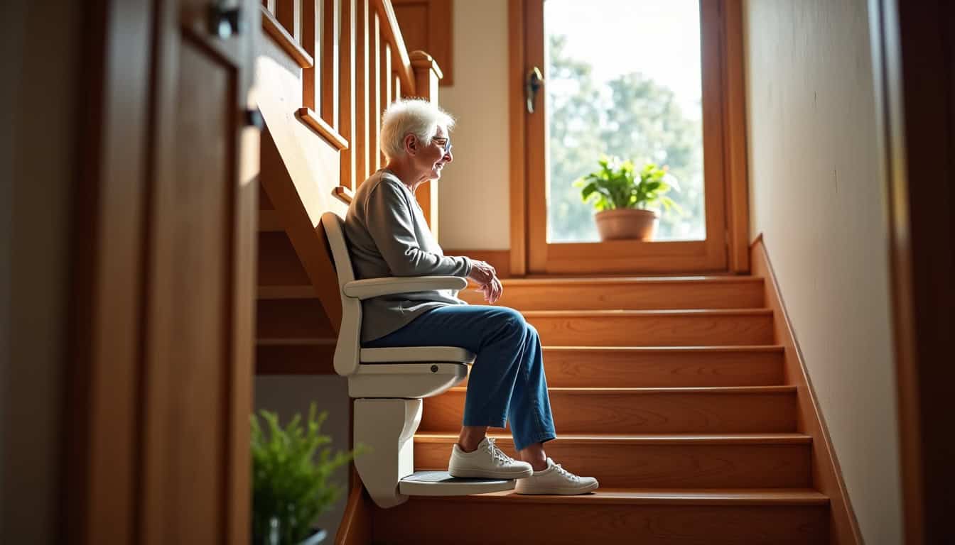 Personne utilisant un monte-escalier dans une maison à Paimbœuf