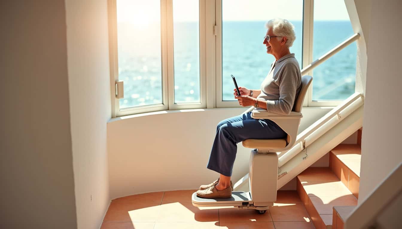 Personne utilisant un monte-escalier dans une maison à Propriano