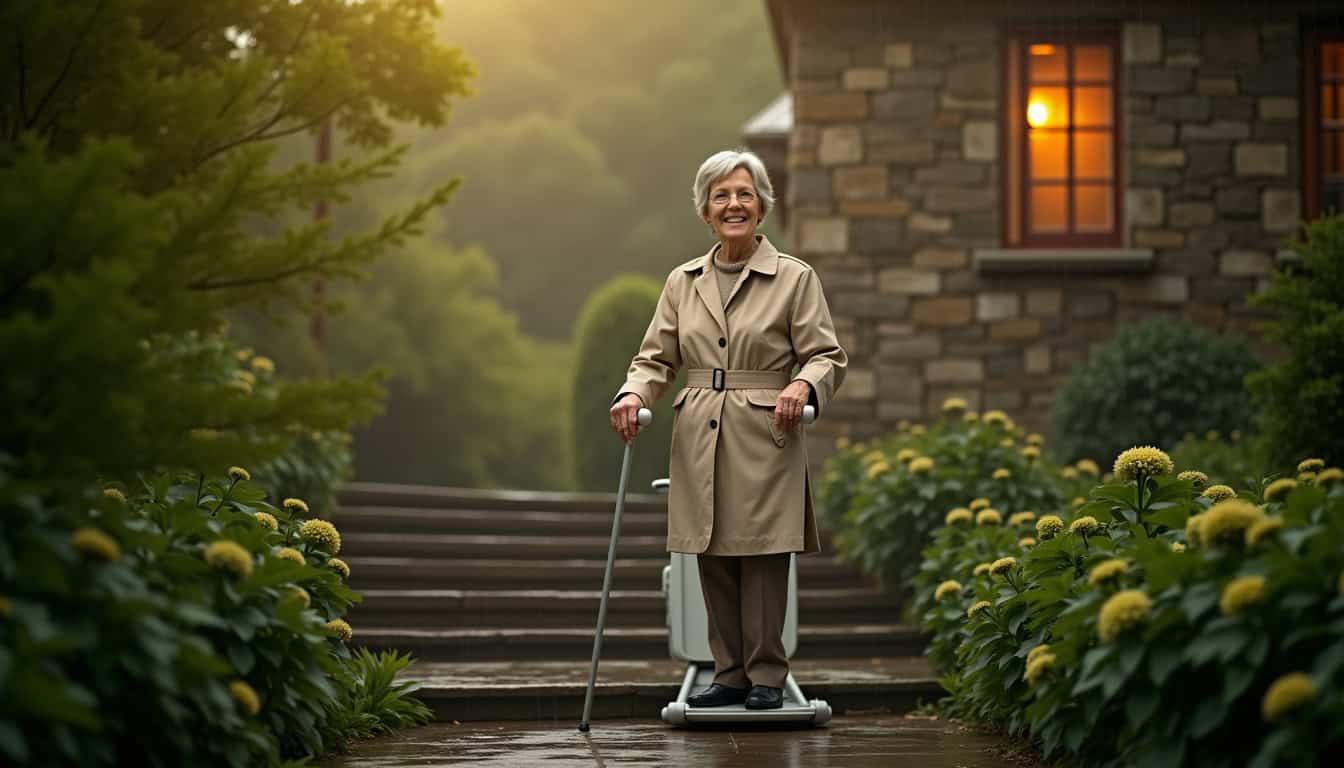 Personne utilisant un monte-escalier extérieur à l