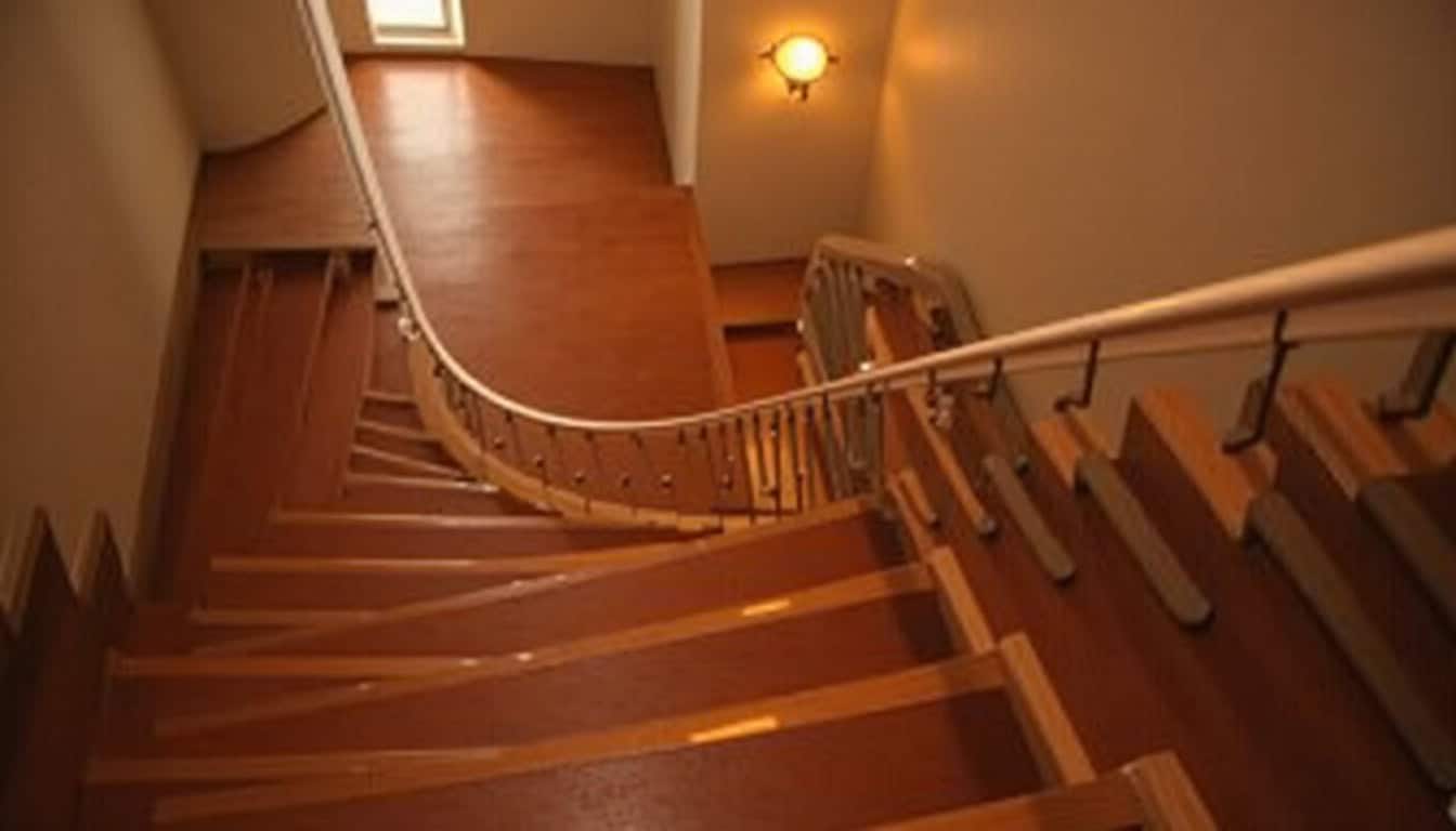 Rail de monte-escalier tournant installé sur un escalier en colimaçon