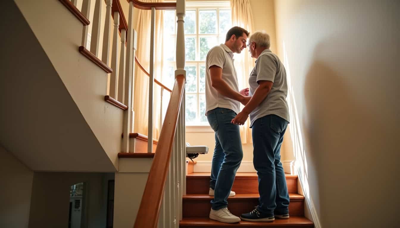 Rendez-vous entre un technicien et un résident de Montcel pour un devis monte-escalier