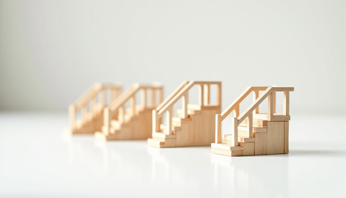 Représentation des différents types de monte-escaliers disponibles à Corte: droit, tournant, extérieur, plateforme
