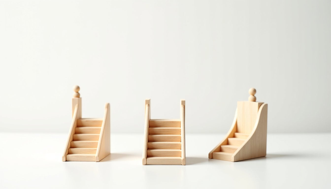 Schéma comparatif des différents types de monte-escaliers: droit, tournant et extérieur