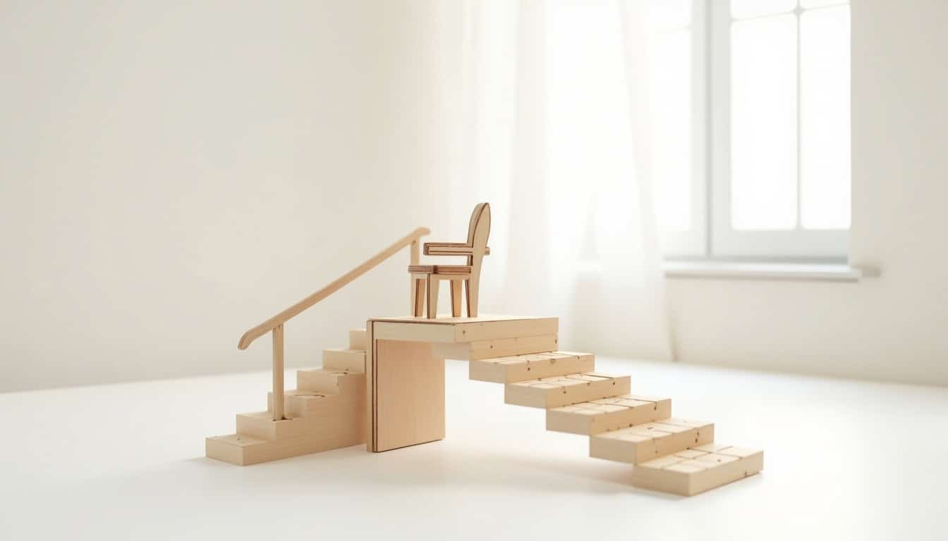 Schéma de fonctionnement d’un monte-escalier avec rail et fauteuil motorisé