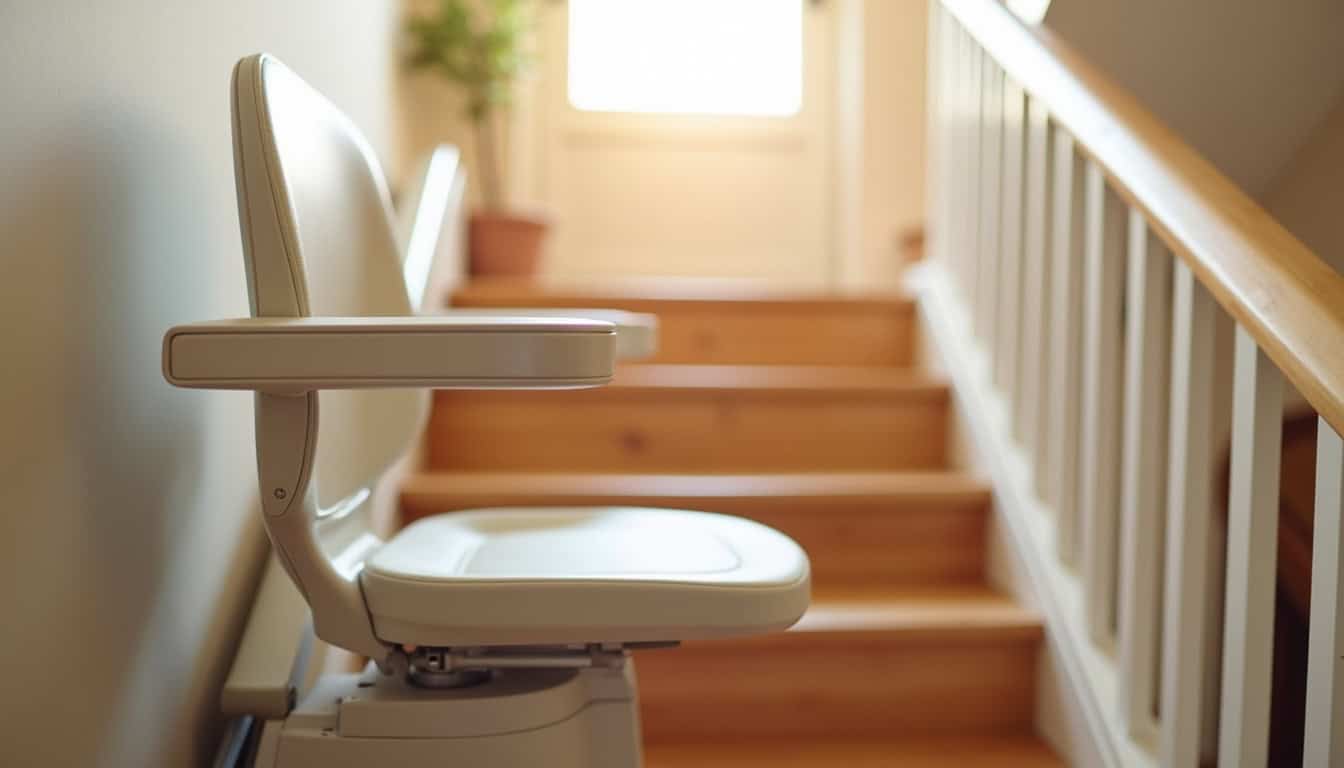 Siège de monte-escalier installé sur un escalier intérieur à Ambérieu-en-Bugey