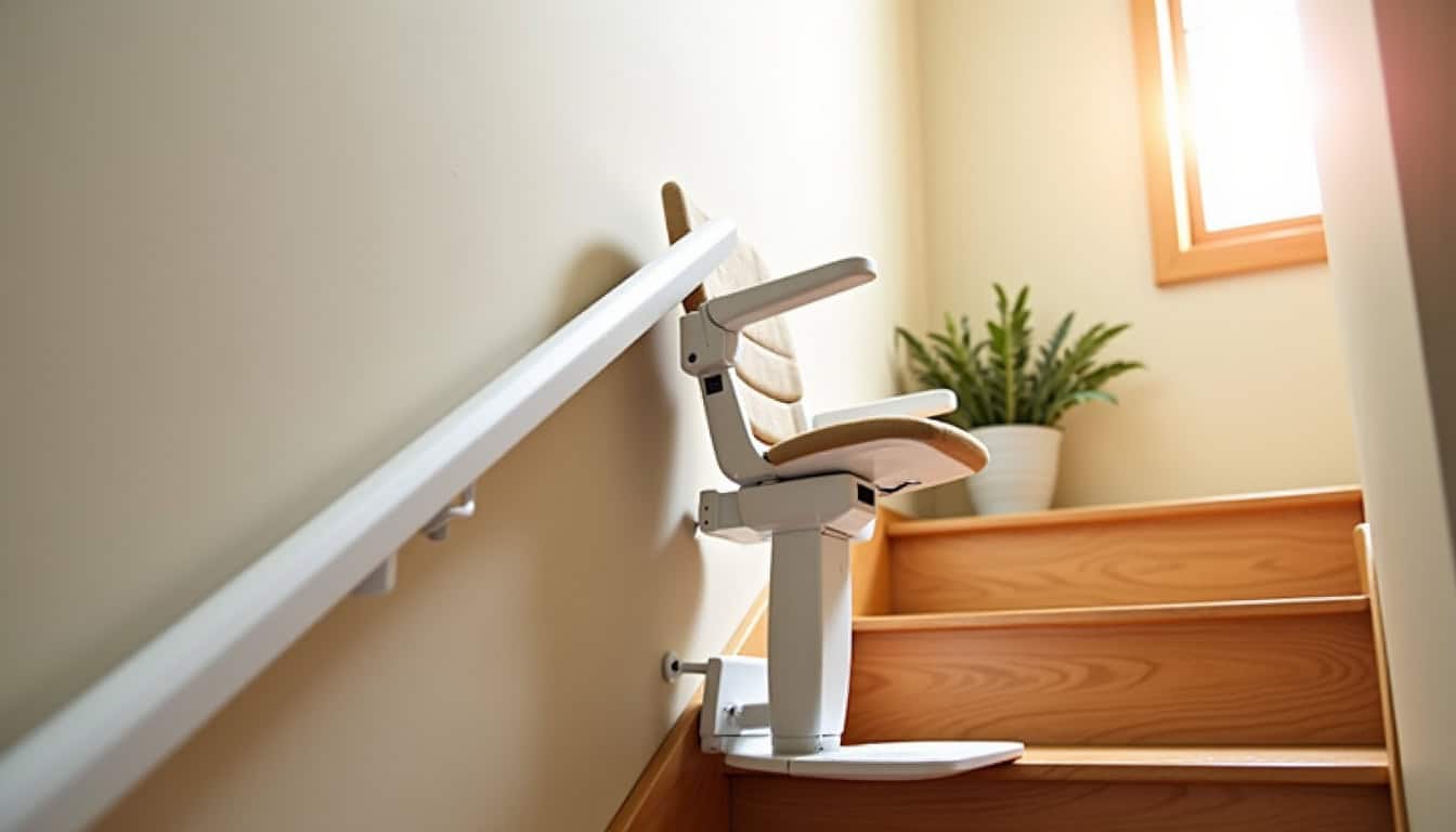 Siège monte-escalier électrique droit installé dans une maison à Villeneuve-lès-Avignon