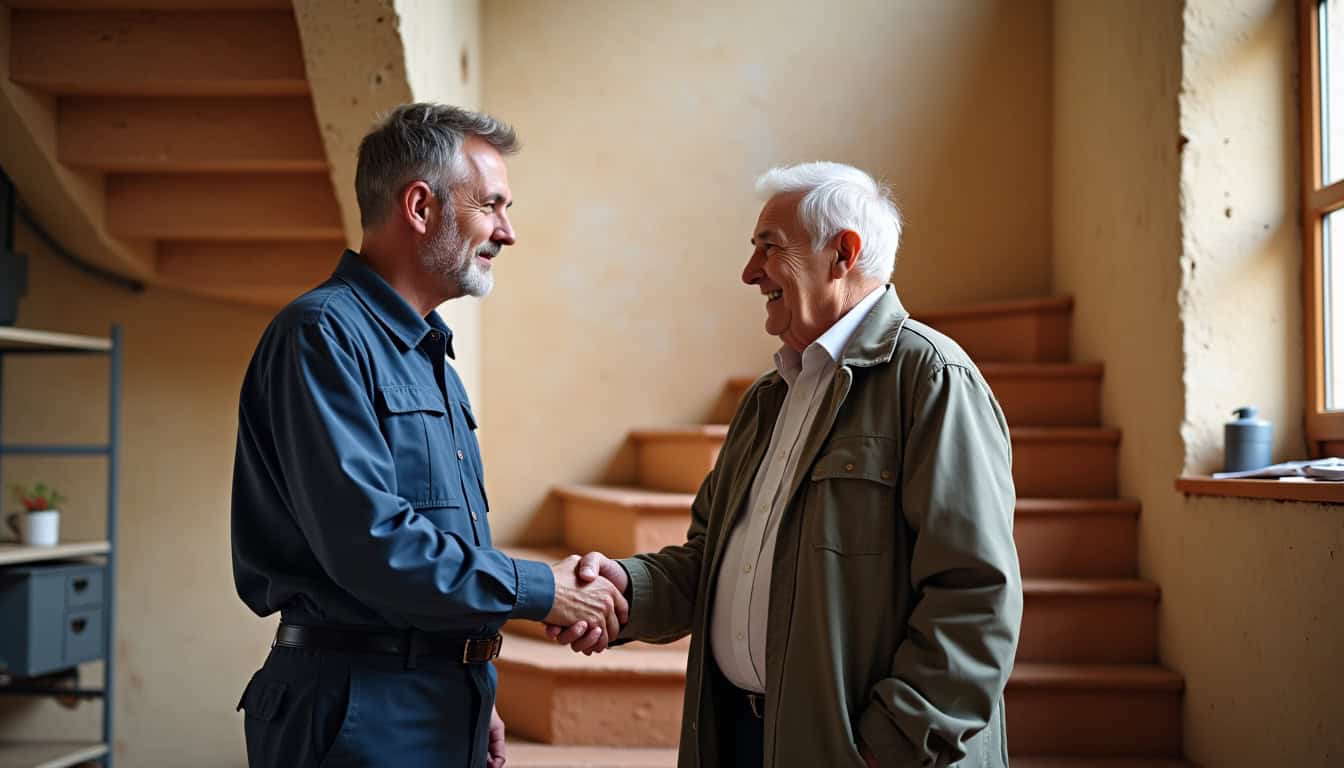 Technicien discutant avec un client à Saint-Vincent-sur-Oust avant installation