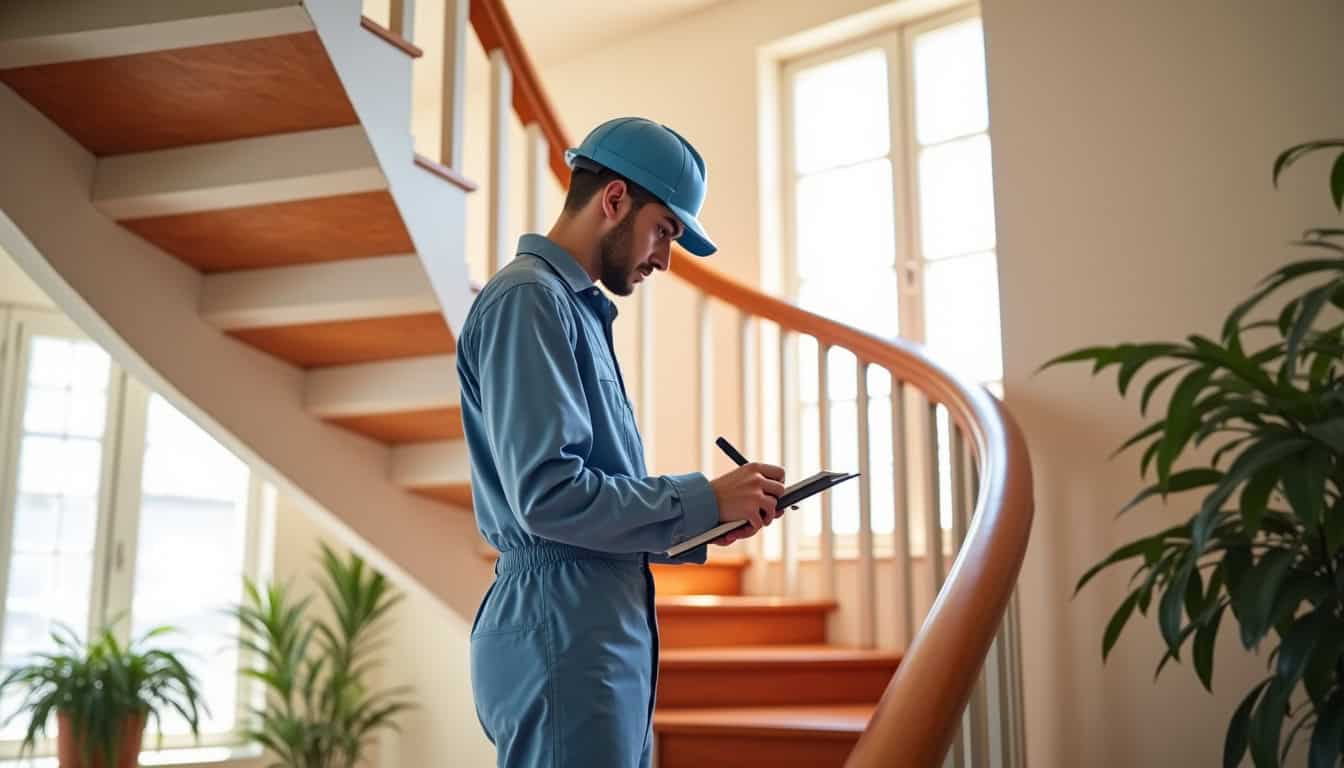 Technicien effectuant une étude de devis pour un monte-escalier à Antibes