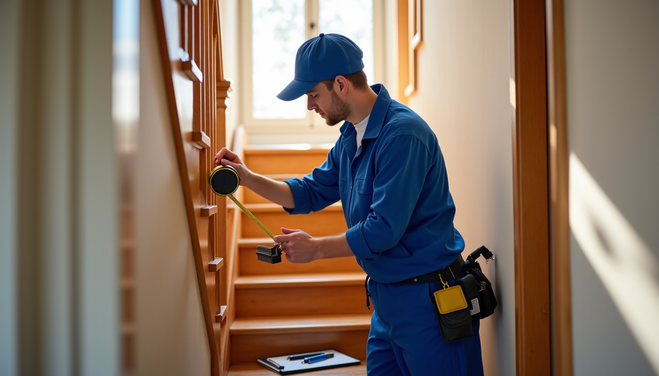 Technicien en train de mesurer un escalier à Armentières pour un devis