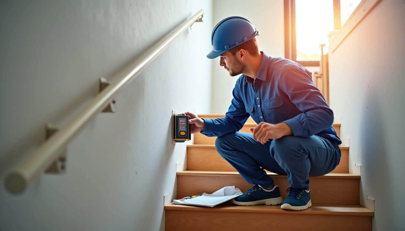 Technicien en train de mesurer un escalier à domicile à Clamart