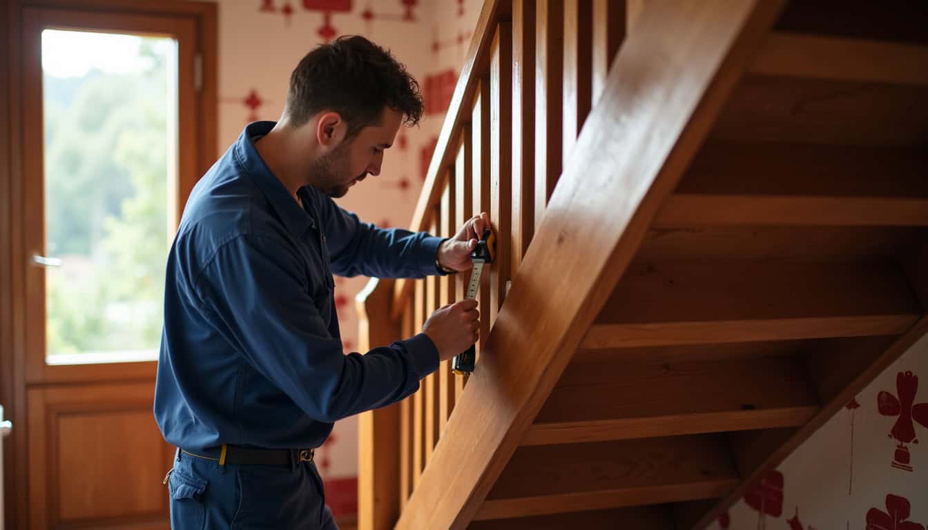 Technicien en train de mesurer un escalier à Espelette pour l