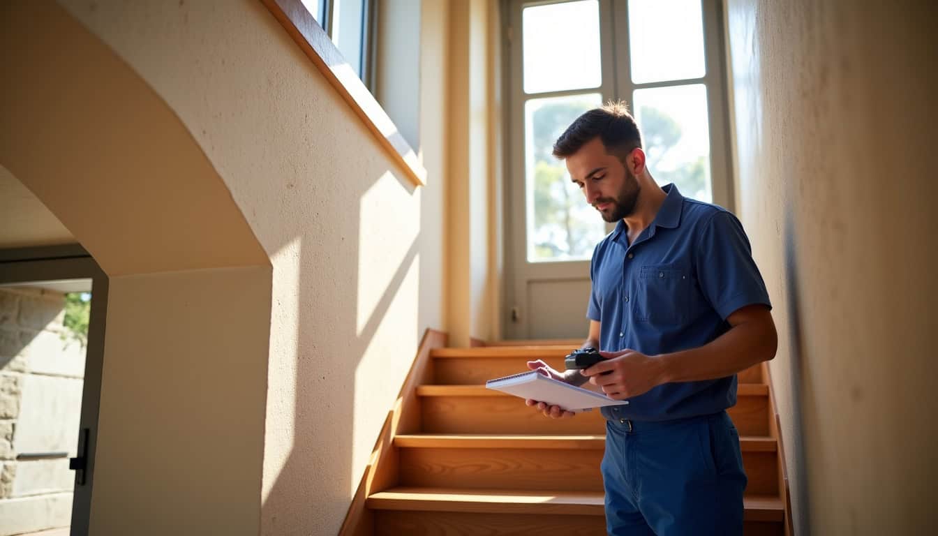 Technicien en train de mesurer un escalier à Martigues pour une installation sur mesure