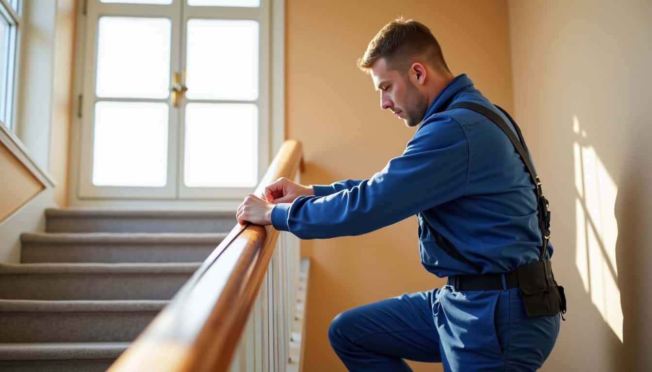 Technicien en train de mesurer un escalier à Sissonne pour l