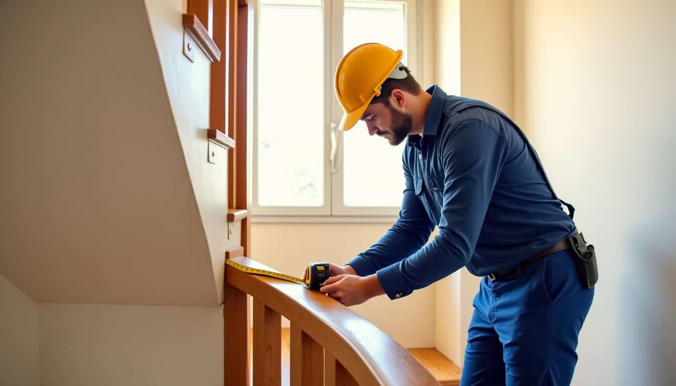 Technicien en train de mesurer un escalier à Tarbes pour une installation de monte-escalier