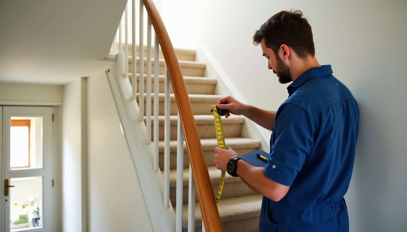 Technicien en train de mesurer un escalier à Tours pour un devis de monte-escalier