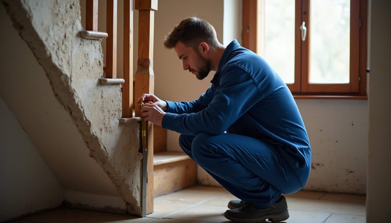 Technicien en train de mesurer un escalier à Vivonne pour l