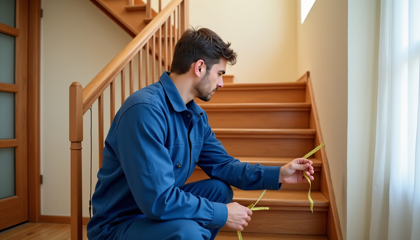 Technicien en train de mesurer un escalier avant l
