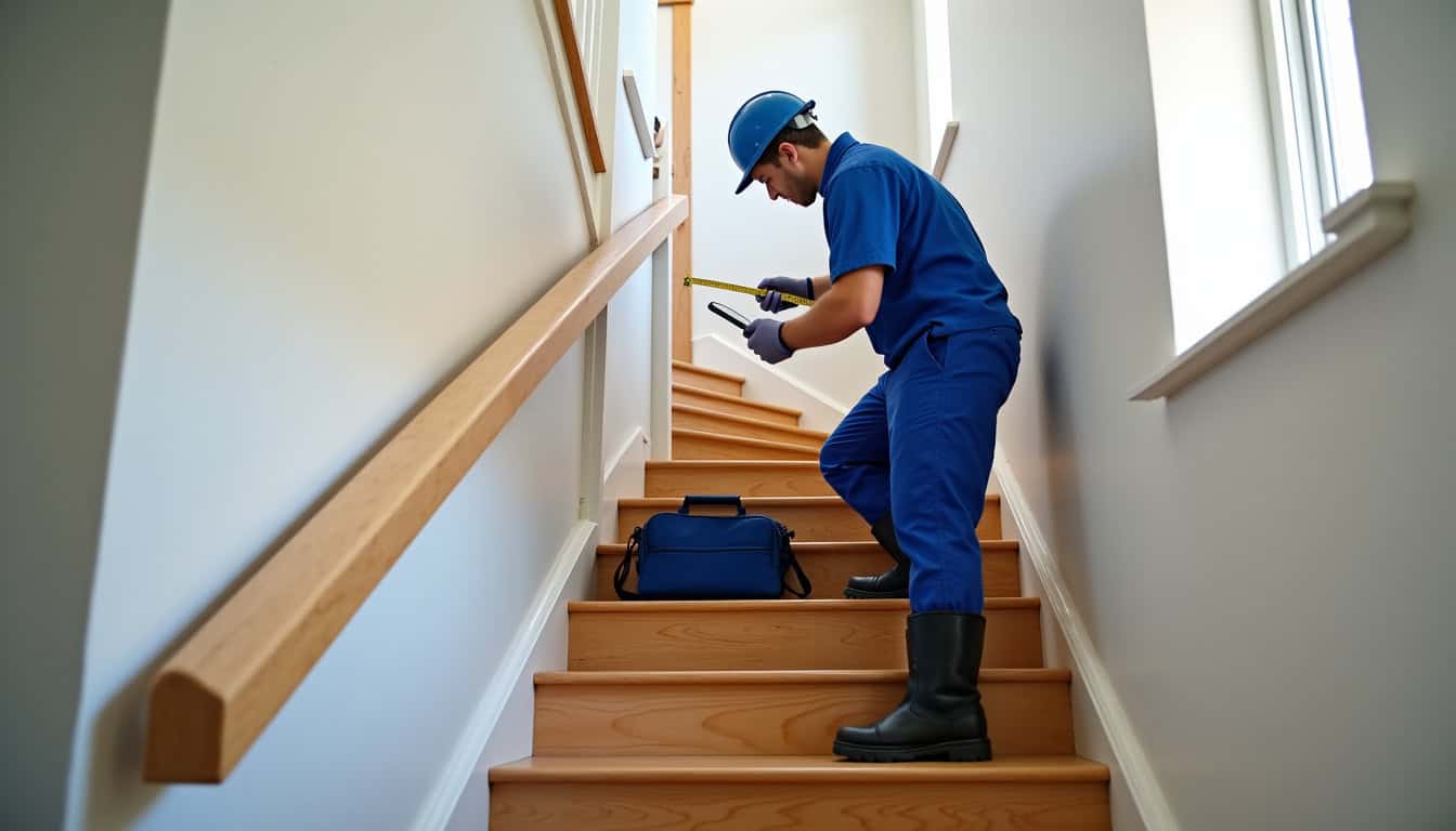 Technicien en train de mesurer un escalier en vue de l