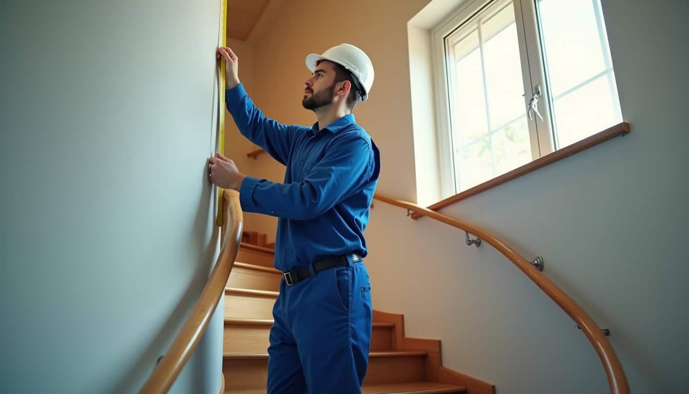 Technicien en train de mesurer un escalier lors d