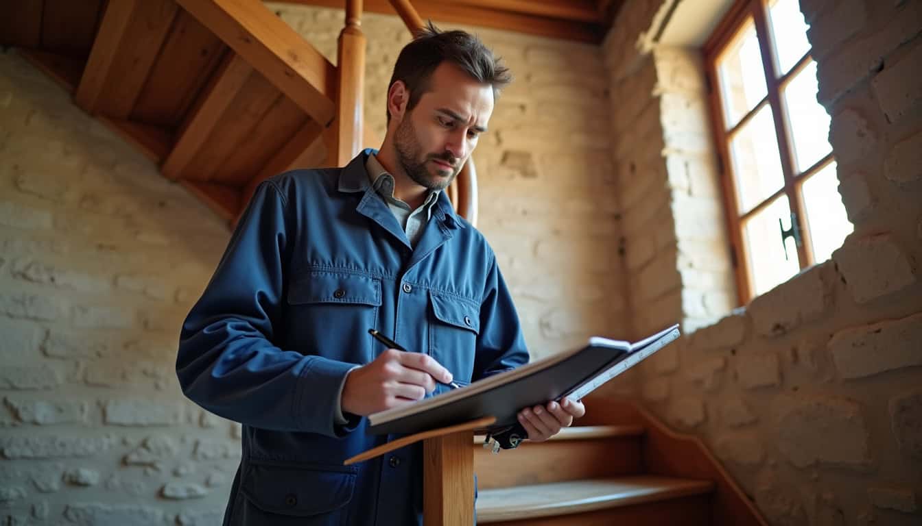 Technicien en train de mesurer un escalier lors d