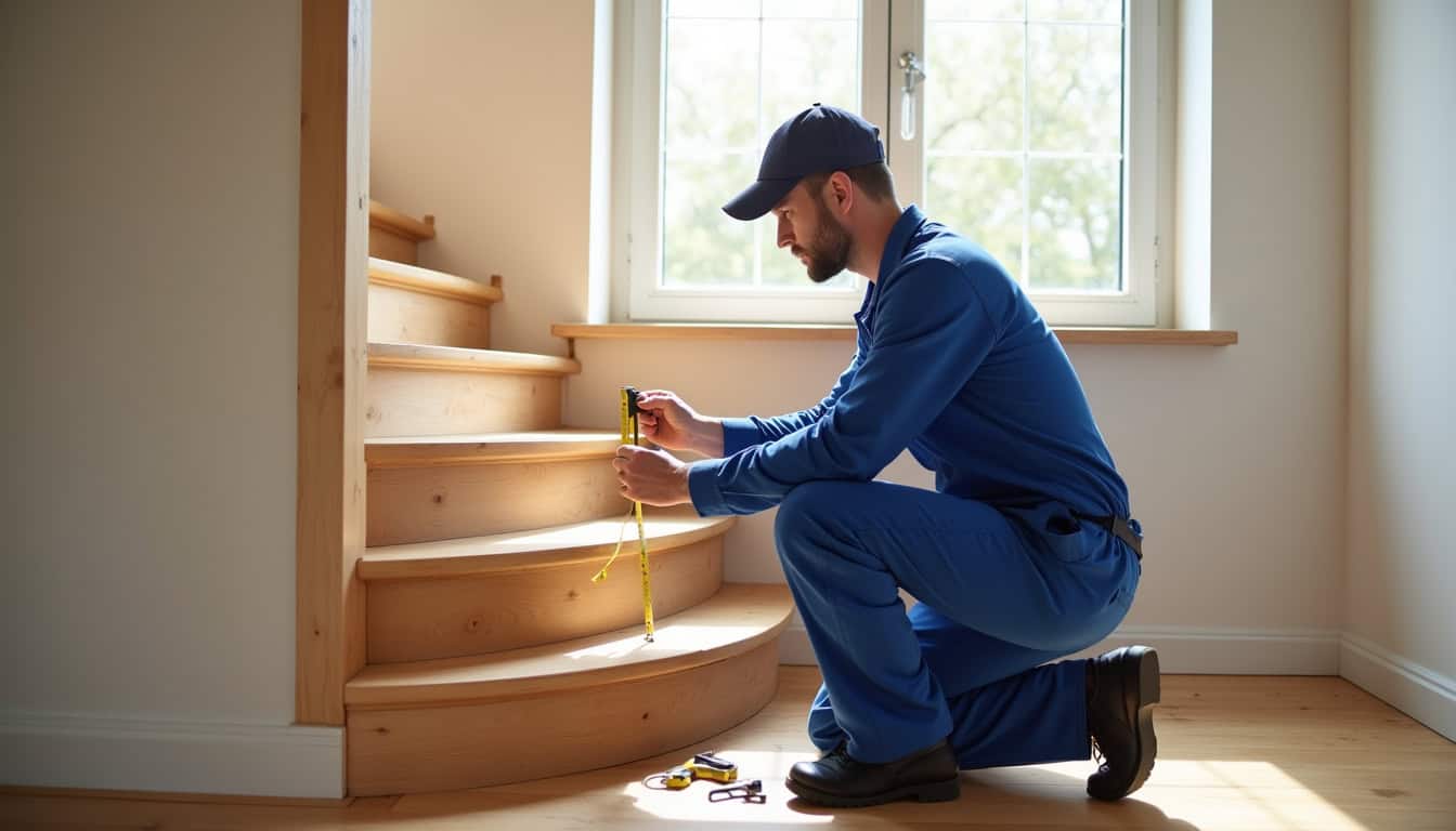 Technicien en train de mesurer un escalier pour installation d