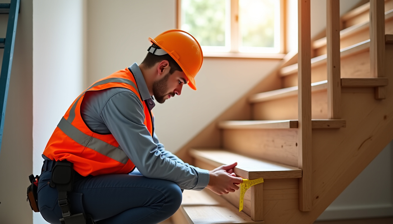 Technicien en train de mesurer un escalier pour l