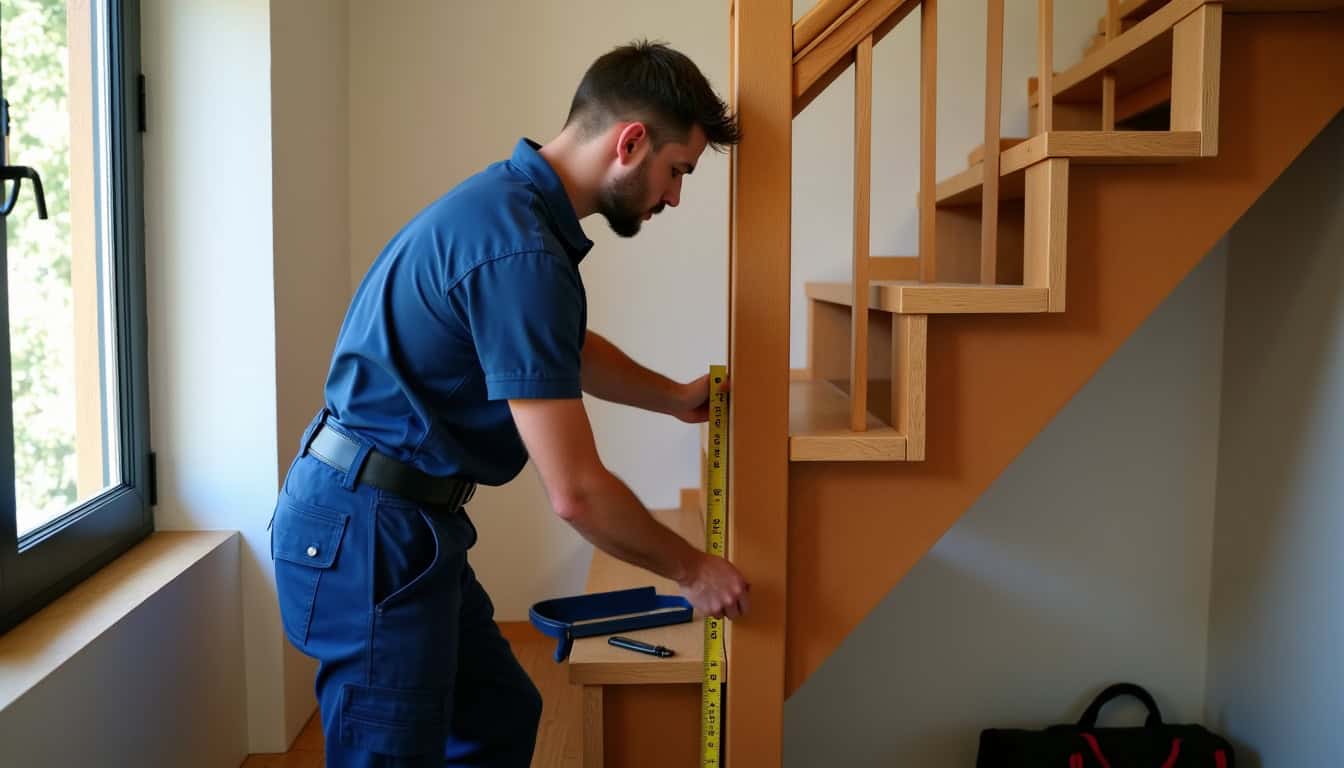 Technicien en train de mesurer un escalier pour l