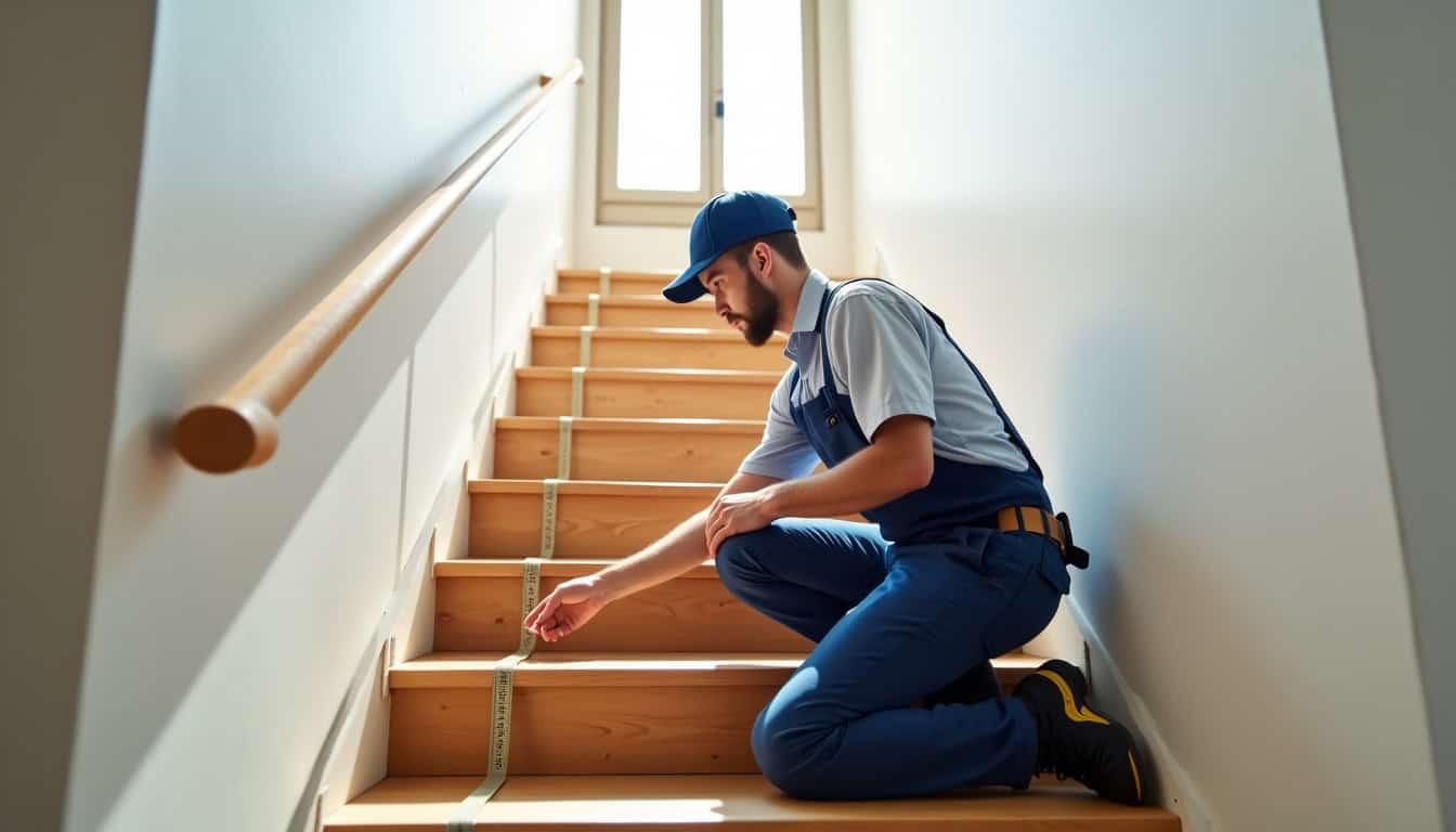 Technicien en train de mesurer un escalier pour l