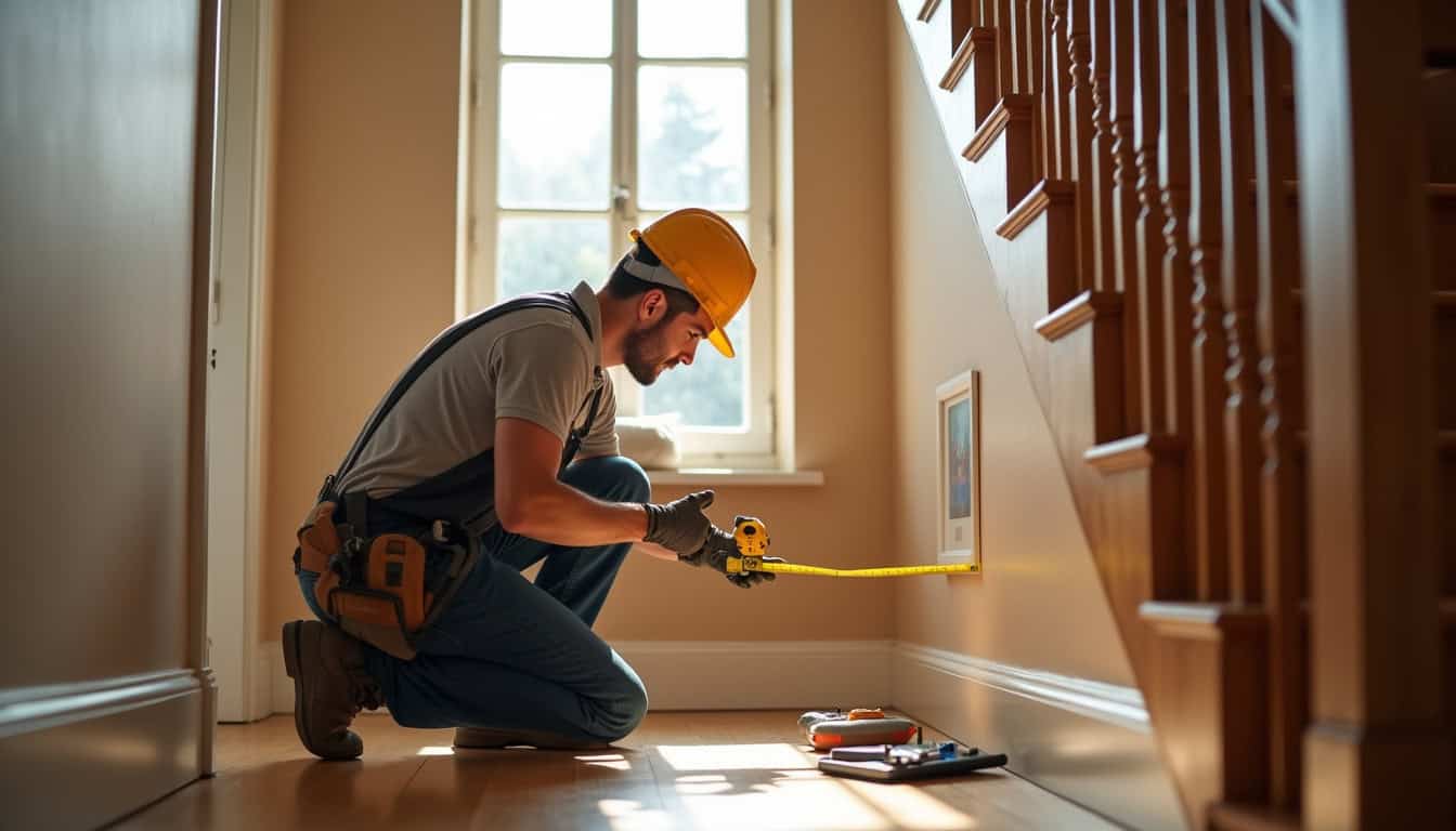 Technicien en train de mesurer un escalier pour l