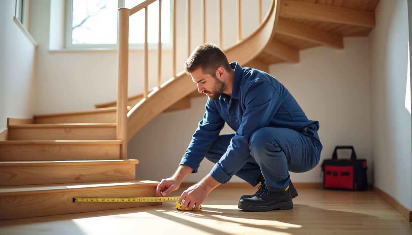 Technicien en train de mesurer un escalier pour l
