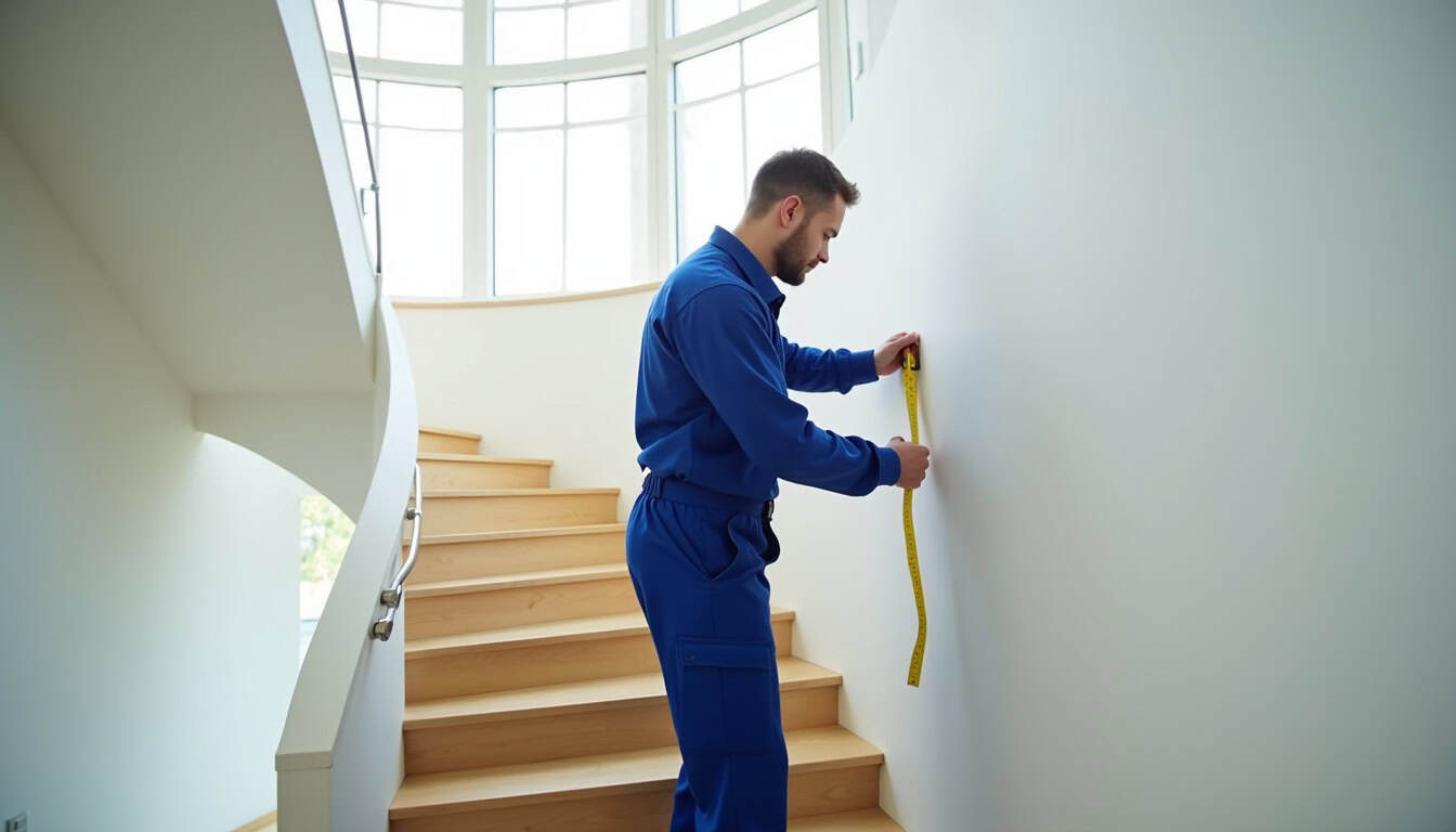 Technicien en train de mesurer un escalier pour l