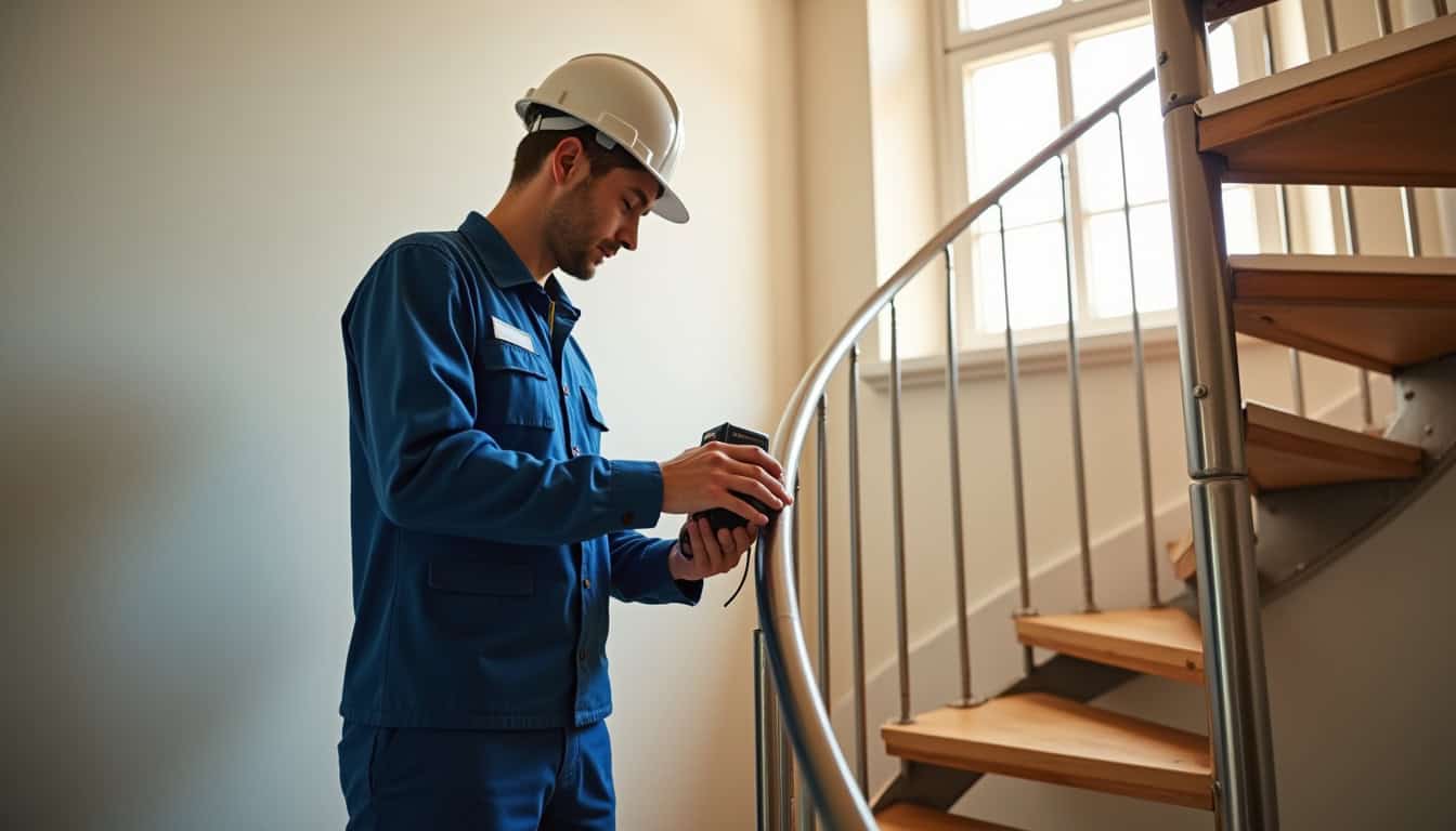 Technicien en train de mesurer un escalier pour l
