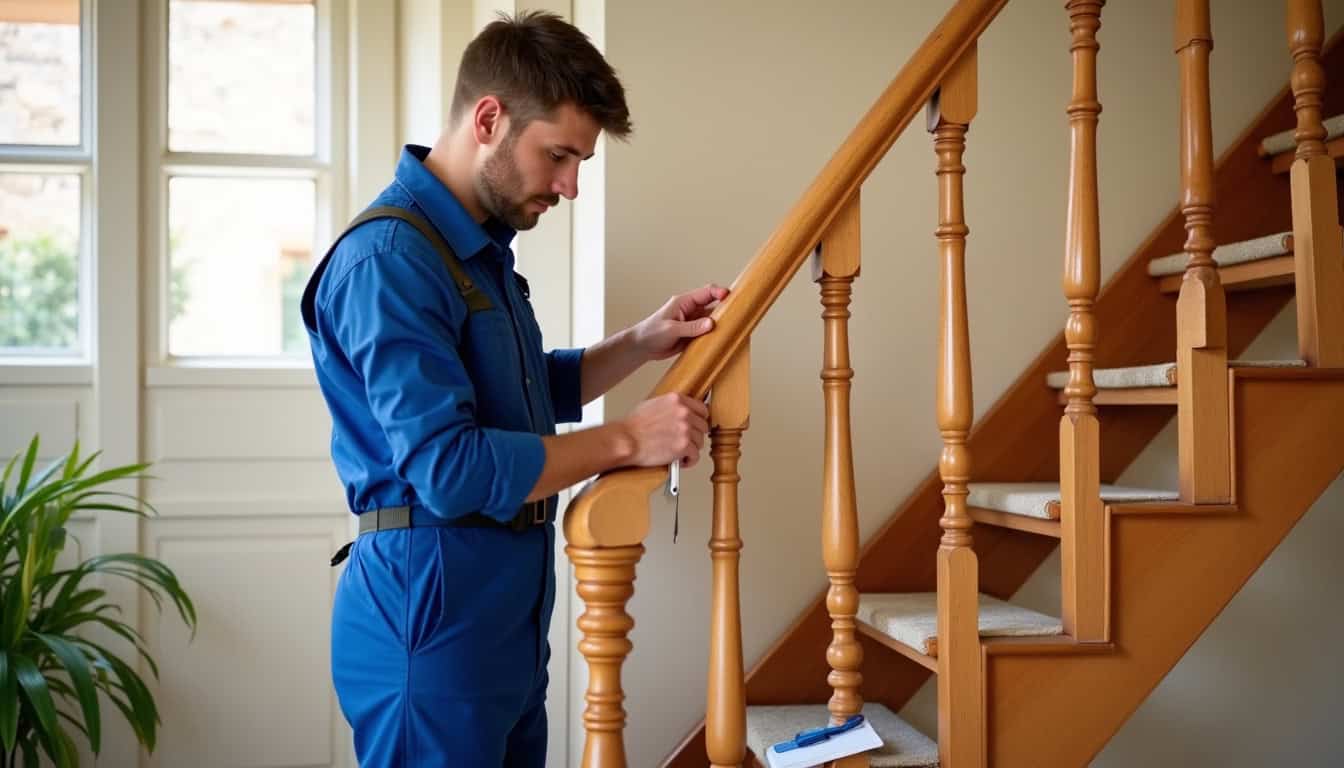 Technicien en train de mesurer un escalier pour un devis à Naucelles