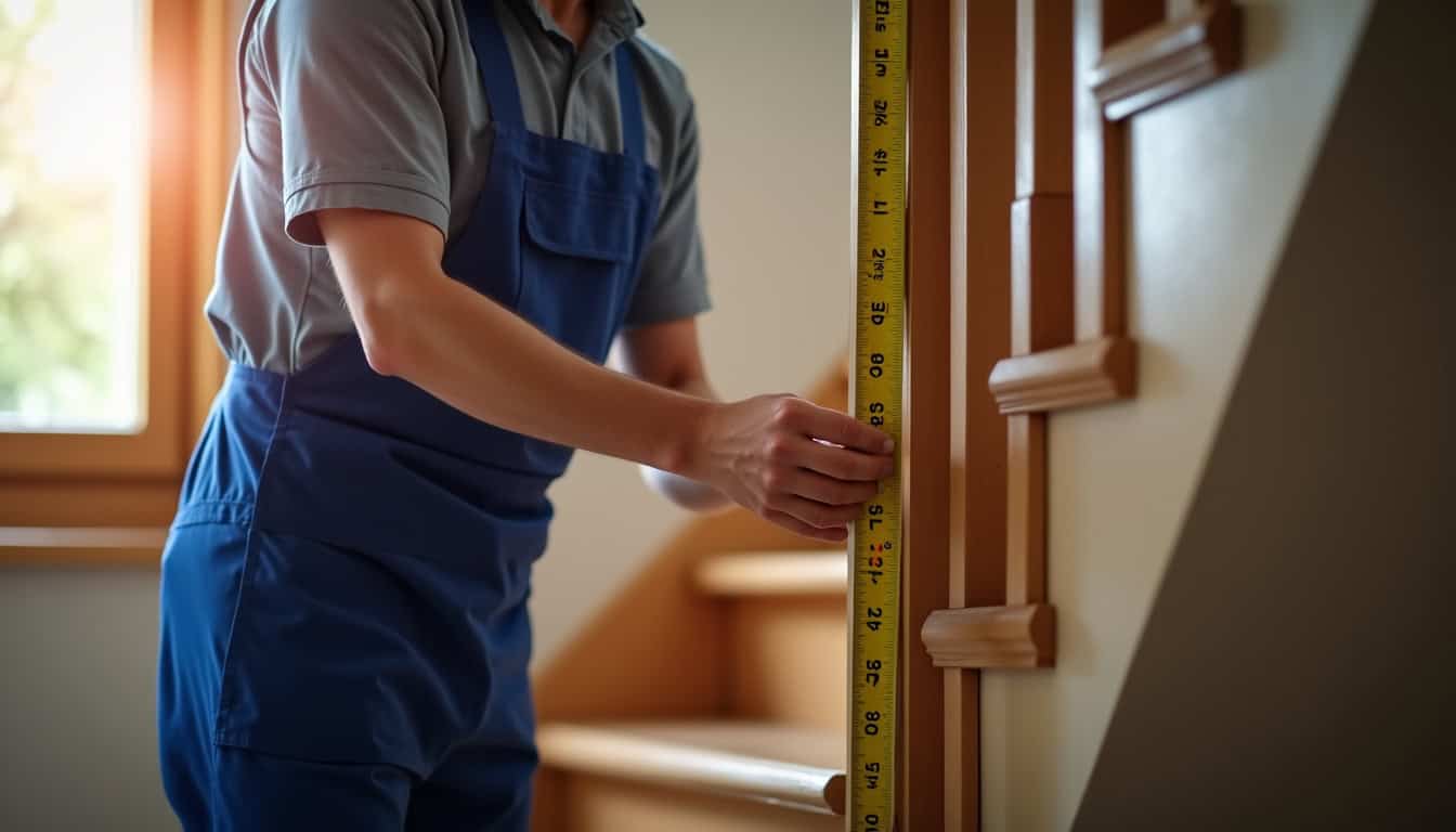 Technicien en train de mesurer un escalier pour un devis de monte-escalier