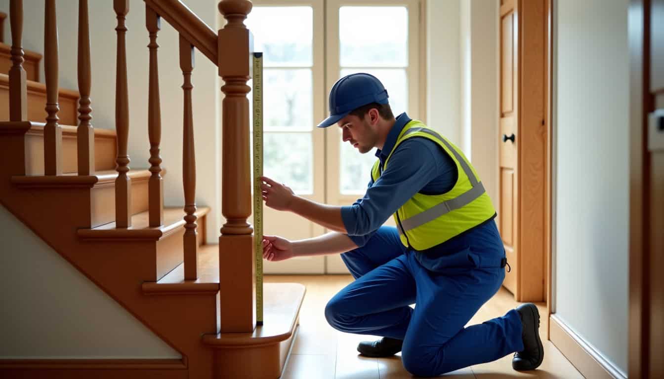 Technicien en train de mesurer un escalier pour une installation