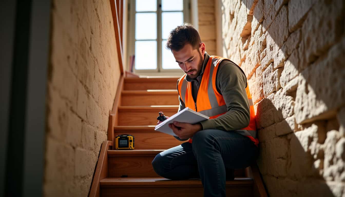 Technicien en train de réaliser un devis pour un monte-escalier à Cerisy-la-Salle