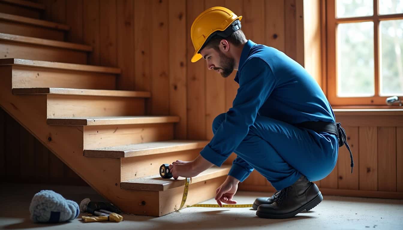 Technicien en train de réaliser un diagnostic sur un escalier avant installation