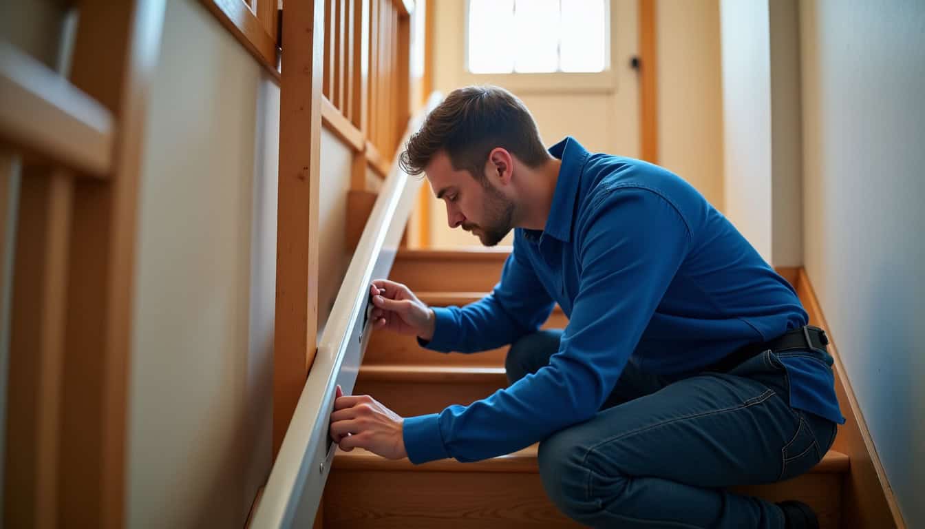 Technicien en train de vérifier le fonctionnement d’un monte-escalier à La Verpillière