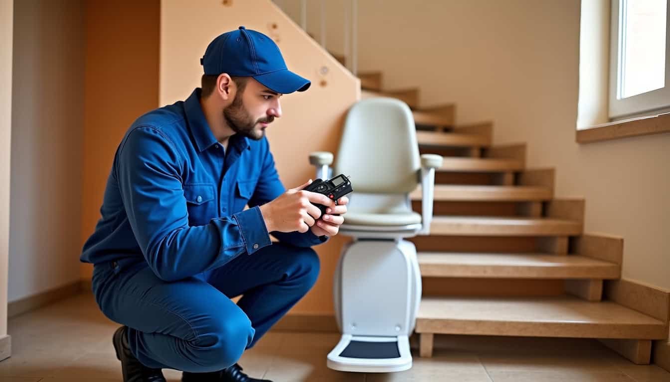 Technicien en train de vérifier le fonctionnement d’un monte-escalier à Salon-de-Provence