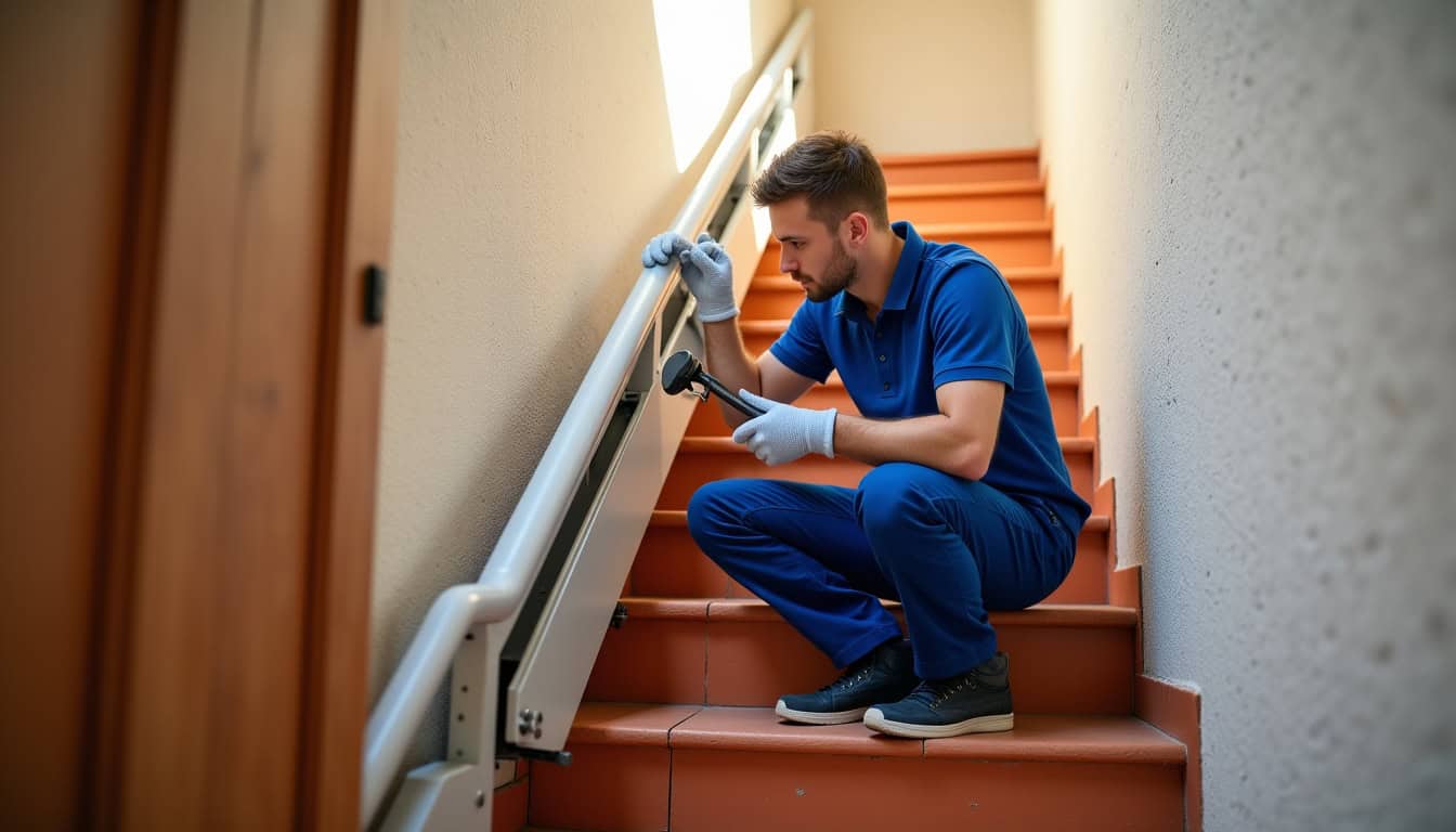 Technicien en train de vérifier le fonctionnement d’un monte-escalier à Salon-de-Provence