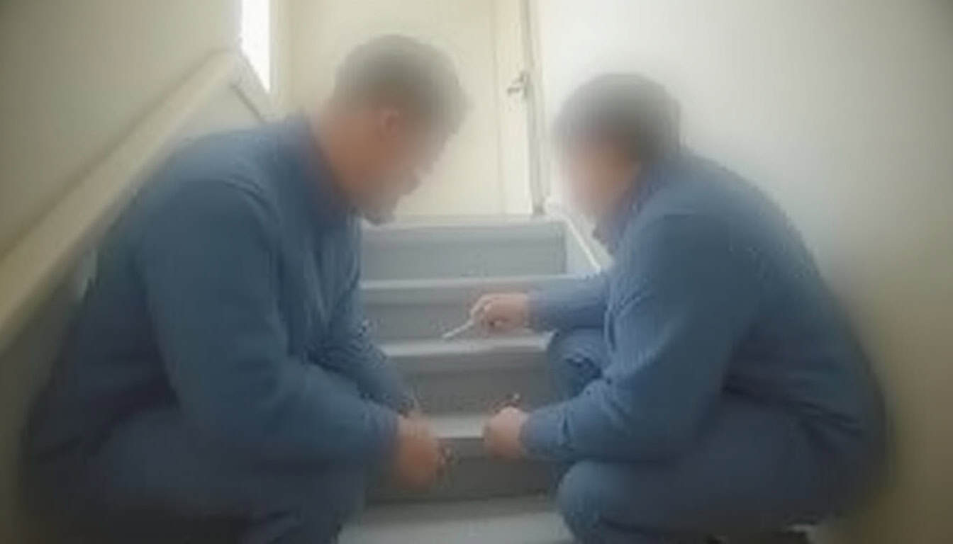 Technicien en train de vérifier le rail d’un monte-escalier lors d’une visite d’entretien
