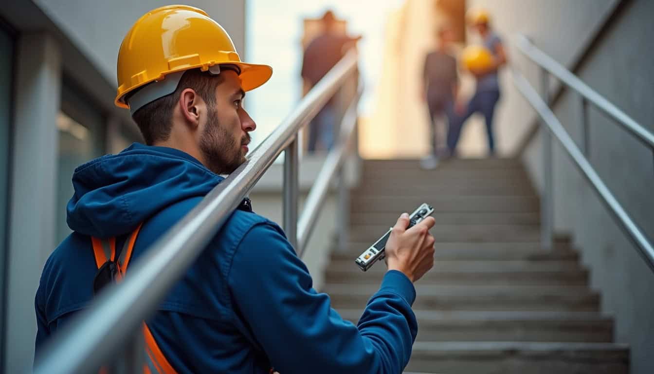 Technicien en train de vérifier un monte-escalier à Maretz