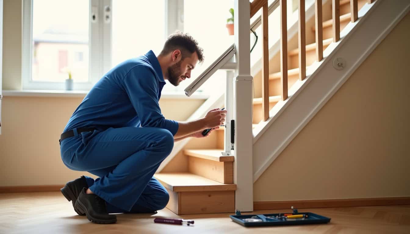 Technicien en train de vérifier un monte-escalier tournant dans une maison de Rosheim