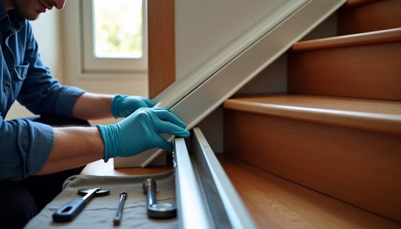 Technicien en train d’effectuer un entretien sur un monte-escalier à Meursac