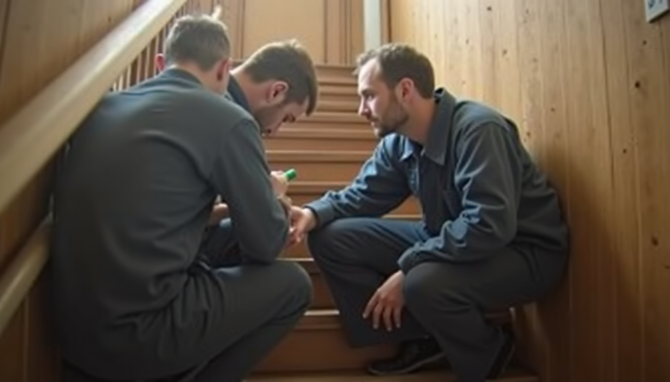 Technicien en train d’entretenir un monte-escalier à Suèvres