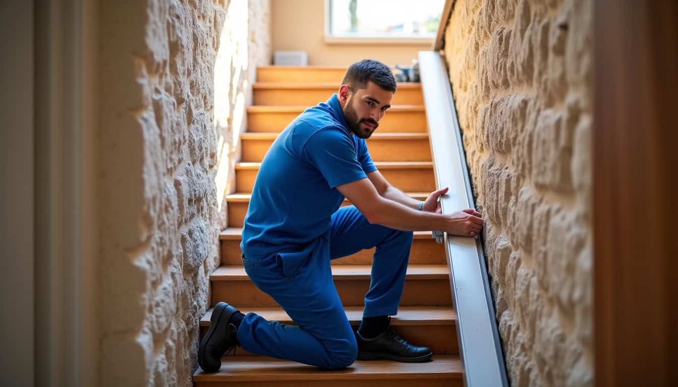 Technicien en train d’installer un monte-escalier à Ajaccio