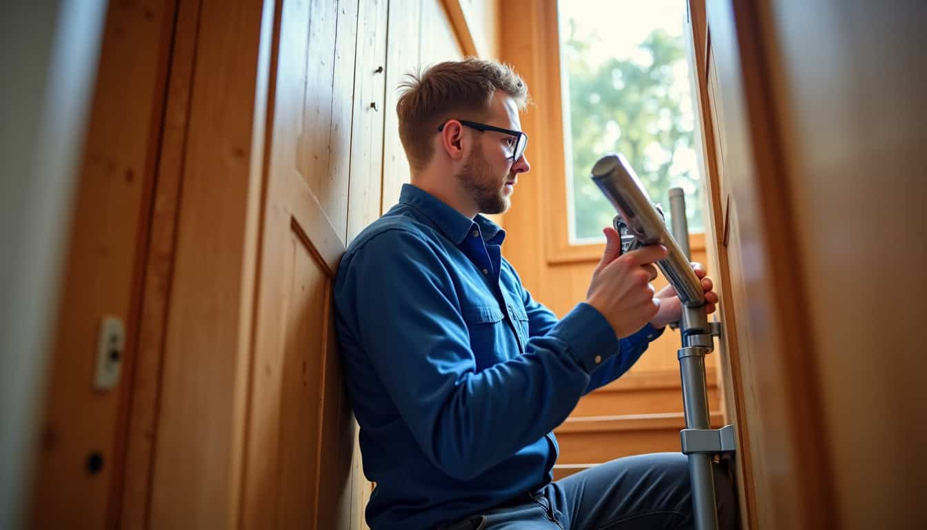 Technicien en train d’installer un monte-escalier à Bénodet
