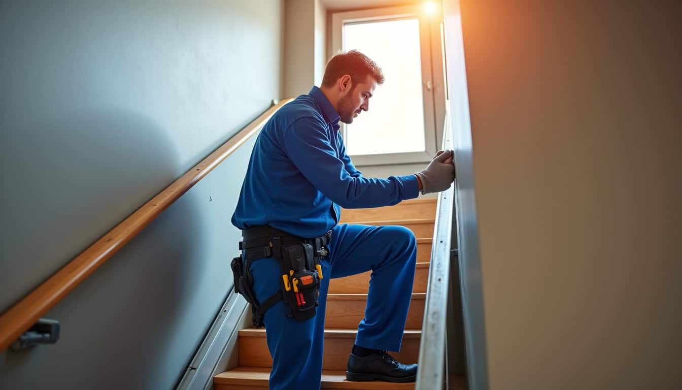 Technicien en train d’installer un monte-escalier à Cergy